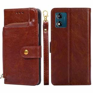 For Motorola Moto E13 4G Zipper Bag Leather Phone Case(Brown)