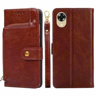 For OPPO A17k Zipper Bag Leather Phone Case(Brown)