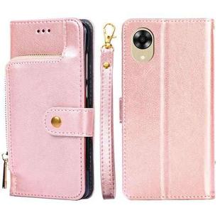 For OPPO A17k Zipper Bag Leather Phone Case(Rose Gold)