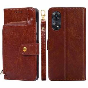 For OPPO Reno8 T 4G Zipper Bag Leather Phone Case(Brown)