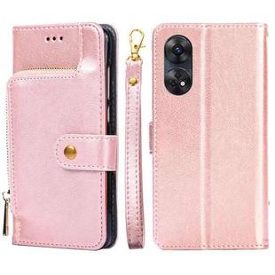 For OPPO Reno8 T 4G Zipper Bag Leather Phone Case(Rose Gold)