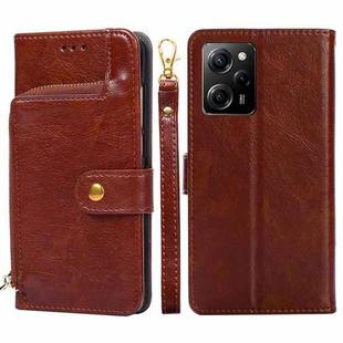 For Xiaomi Poco X5 Pro / Redmi Note 12 Pro Speed Zipper Bag Leather Phone Case(Brown)