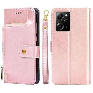 For Xiaomi Poco X5 Pro / Redmi Note 12 Pro Speed Zipper Bag Leather Phone Case(Rose Gold)