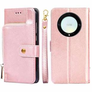 For Honor X9a 5G Zipper Bag Leather Phone Case(Rose Gold)