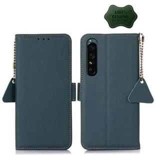 For Sony Xperia 1 IV Side-Magnetic TJ Genuine Leather RFID Phone Case(Green)