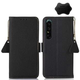 For Sony Xperia 1 IV Side-Magnetic TJ Genuine Leather RFID Phone Case(Black)