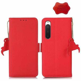 For Sony Xperia 10 IV Side-Magnetic TJ Genuine Leather RFID Phone Case(Red)