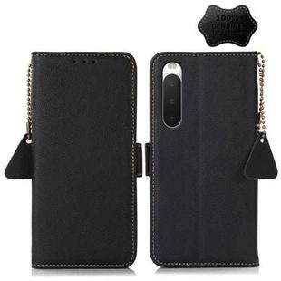 For Sony Xperia 10 IV Side-Magnetic TJ Genuine Leather RFID Phone Case(Black)