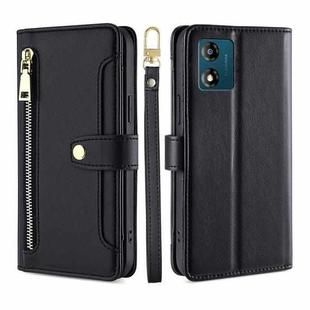 For Motorola Moto E13 4G Sheep Texture Cross-body Zipper Wallet Leather Phone Case(Black)