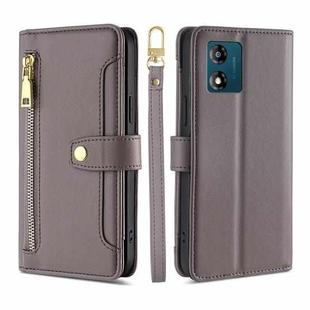For Motorola Moto E13 4G Sheep Texture Cross-body Zipper Wallet Leather Phone Case(Grey)