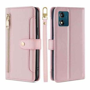 For Motorola Moto E13 4G Sheep Texture Cross-body Zipper Wallet Leather Phone Case(Pink)