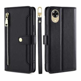 For OPPO A17k Sheep Texture Cross-body Zipper Wallet Leather Phone Case(Black)