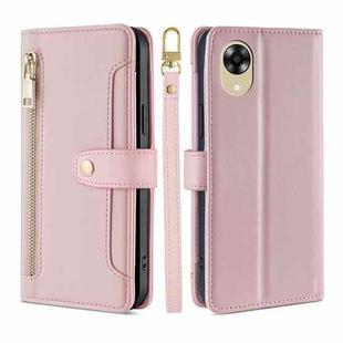 For OPPO A17k Sheep Texture Cross-body Zipper Wallet Leather Phone Case(Pink)