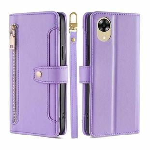 For OPPO A17k Sheep Texture Cross-body Zipper Wallet Leather Phone Case(Purple)