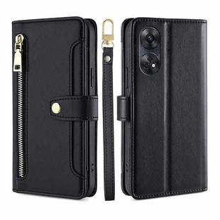 For OPPO Reno8 T 4G Sheep Texture Cross-body Zipper Wallet Leather Phone Case(Black)