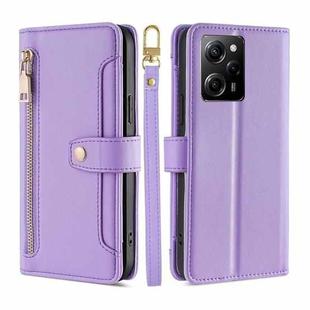 For Xiaomi Poco X5 Pro / Redmi Note 12 Pro Speed Sheep Texture Cross-body Zipper Wallet Leather Phone Case(Purple)