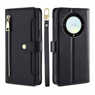 For Honor X9a 5G Sheep Texture Cross-body Zipper Wallet Leather Phone Case(Black)