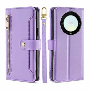 For Honor X9a 5G Sheep Texture Cross-body Zipper Wallet Leather Phone Case(Purple)