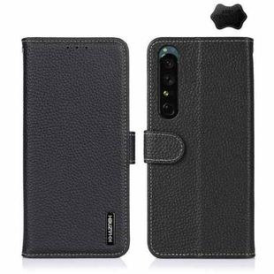 For Sony Xperia 1 IV KHAZNEH Litchi Genuine Leather Phone Case(Black)