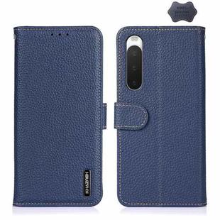 For Sony Xperia 10 IV KHAZNEH Litchi Genuine Leather Phone Case(Blue)