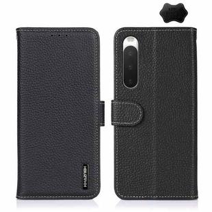 For Sony Xperia 10 IV KHAZNEH Litchi Genuine Leather Phone Case(Black)