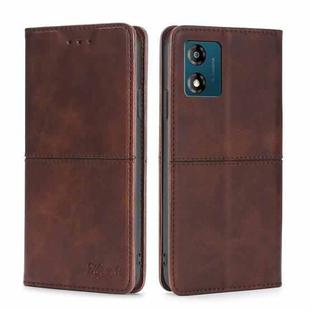 For Motorola Moto E13 4G Cow Texture Magnetic Horizontal Flip Leather Phone Case(Dark Brown)