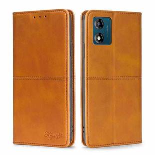 For Motorola Moto E13 4G Cow Texture Magnetic Horizontal Flip Leather Phone Case(Light Brown)