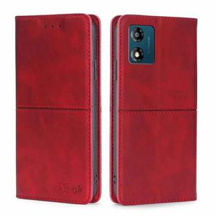 For Motorola Moto E13 4G Cow Texture Magnetic Horizontal Flip Leather Phone Case(Red)