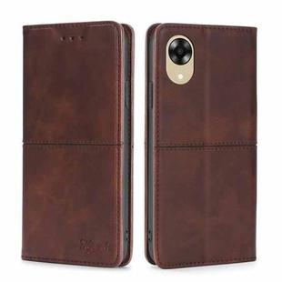 For OPPO A17k Cow Texture Magnetic Horizontal Flip Leather Phone Case(Dark Brown)