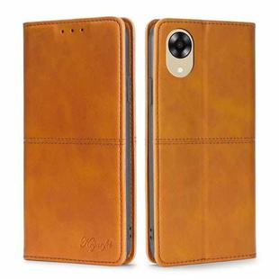 For OPPO A17k Cow Texture Magnetic Horizontal Flip Leather Phone Case(Light Brown)