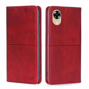 For OPPO A17k Cow Texture Magnetic Horizontal Flip Leather Phone Case(Red)