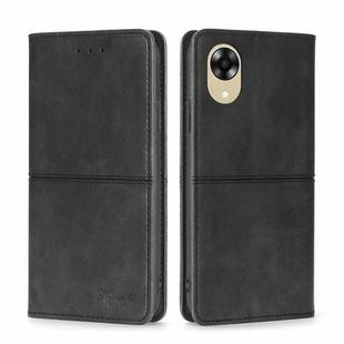 For OPPO A17k Cow Texture Magnetic Horizontal Flip Leather Phone Case(Black)
