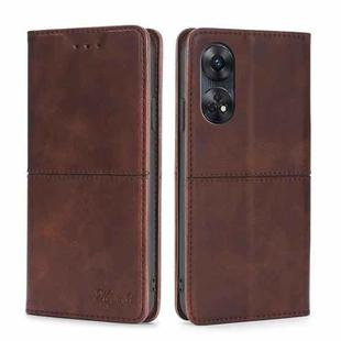 For OPPO Reno8 T 4G Cow Texture Magnetic Horizontal Flip Leather Phone Case(Dark Brown)