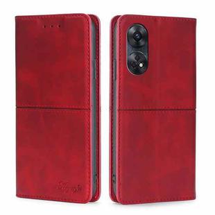For OPPO Reno8 T 4G Cow Texture Magnetic Horizontal Flip Leather Phone Case(Red)
