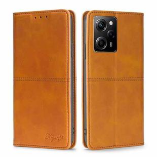 For Xiaomi Poco X5 Pro / Redmi Note 12 Pro Speed Cow Texture Magnetic Horizontal Flip Leather Phone Case(Light Brown)
