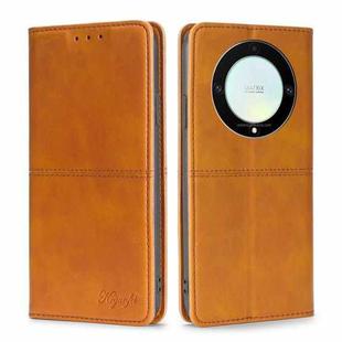 For Honor X9a 5G Cow Texture Magnetic Horizontal Flip Leather Phone Case(Light Brown)