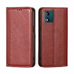 For Motorola Moto E13 4G Grid Texture Magnetic Flip Leather Phone Case(Red)