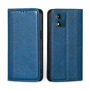 For Motorola Moto E13 4G Grid Texture Magnetic Flip Leather Phone Case(Blue)