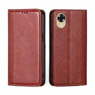 For OPPO A17k Grid Texture Magnetic Flip Leather Phone Case(Red)