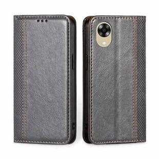 For OPPO A17k Grid Texture Magnetic Flip Leather Phone Case(Grey)