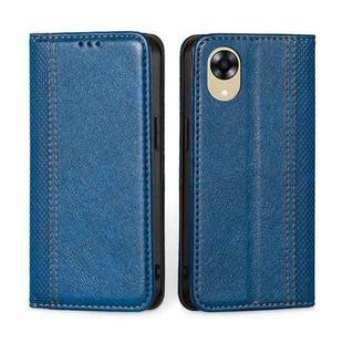 For OPPO A17k Grid Texture Magnetic Flip Leather Phone Case(Blue)