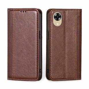 For OPPO A17k Grid Texture Magnetic Flip Leather Phone Case(Brown)