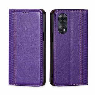 For OPPO Reno8 T 4G Grid Texture Magnetic Flip Leather Phone Case(Purple)