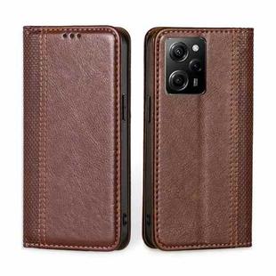 For Xiaomi Poco X5 Pro / Redmi Note 12 Pro Speed Grid Texture Magnetic Flip Leather Phone Case(Brown)