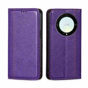 For Honor X9a 5G Grid Texture Magnetic Flip Leather Phone Case(Purple)