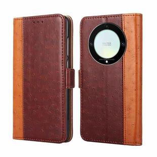 For Honor X9a 5G Ostrich Texture Flip Leather Phone Case(Brown)