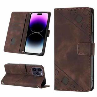 For iPhone 14 Pro Skin-feel Embossed Leather Phone Case(Brown)