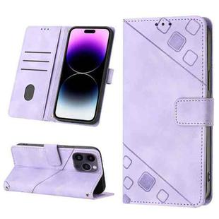 For iPhone 14 Pro Max Skin-feel Embossed Leather Phone Case(Light Purple)