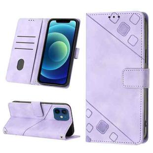 For iPhone 12 / 12 Pro Skin-feel Embossed Leather Phone Case(Light Purple)