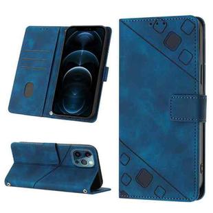 For iPhone 12 Pro Max Skin-feel Embossed Leather Phone Case(Blue)